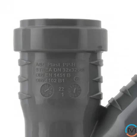 Трійник каналізаційний ASG HTR 32х32х45°, Градус (град.): 45, Модифікація: 32х32х45, Колір: Сірий, Діаметр (мм): 32, фото , зображення 3
