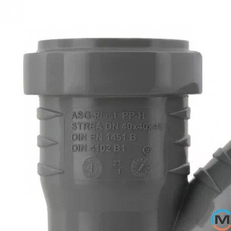 Тройник канализационный ASG HTR 40х40x45°, Градус (град.): 45, Модификация: 40х40x45, Цвет: Серый, Диаметр (мм): 40, фото , изображение 3