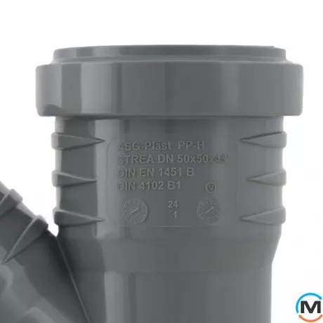 Трійник каналізаційний ASG HTR 50х50x45°, Градус (град.): 45, Модифікація: 50х50x45, Колір: Сірий, Діаметр (мм): 50, фото , зображення 3