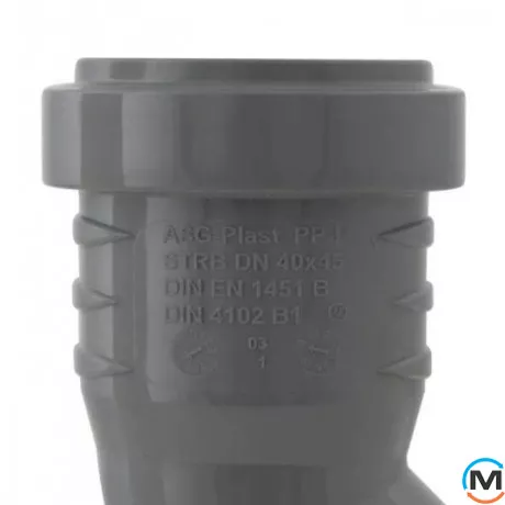 Коліно каналізаційне ASG HTR 32х45 °, Градус (град.): 45, Колір: Сірий, Діаметр (мм): 32, фото , зображення 3