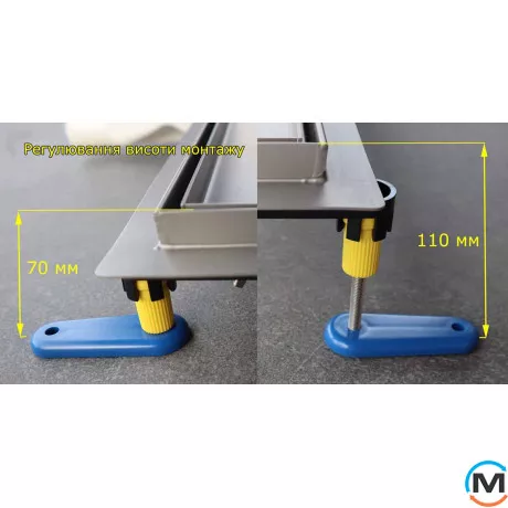 Душовий канал MCH 700 мм із нержавіючої сталі AISI 304 з решіткою під плитку, сухий сифон, горизонтальний випуск, Монтажна довжина (мм): 700, фото , зображення 3