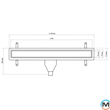 Душовий канал MCH 700 мм із нержавіючої сталі AISI 304 з решіткою під плитку, сухий сифон, горизонтальний випуск, Монтажна довжина (мм): 700, фото , зображення 6