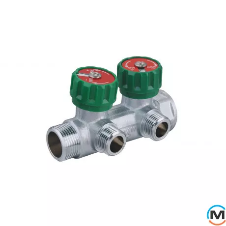 Розподільний колектор з регулюючими вентилями 2 контури 3/4''x1/2", латунь, Tervix Pro Line WD, Кількість виходів: 2, фото 