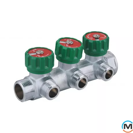 Розподільний колектор з регулюючими вентилями 3 контури 3/4''x1/2", латунь, Tervix Pro Line WD, Кількість виходів: 3, фото 