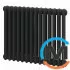 Трубчастий радіатор DeLonghi Multicolumn H=570 3-14 (секцій) конфігурація 0 (бічне 1/2") RAL9005МATT, Підключення радіатора: Бокове, Виконання: Горизонтальний, Колір: Чорний, Діаметр вхід/вихід: 1/2", Висота (мм): 570, Ширина (мм): 644, Глибина (мм): 107, фото 