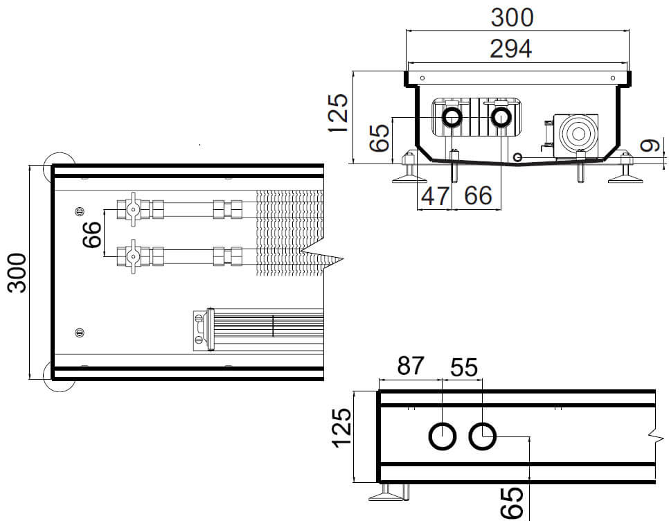 konvektory polvax prinuditelnoe konvekcii s 1 im teploobmennikom 300x125mm для vlagnych pomesheniirazmery
