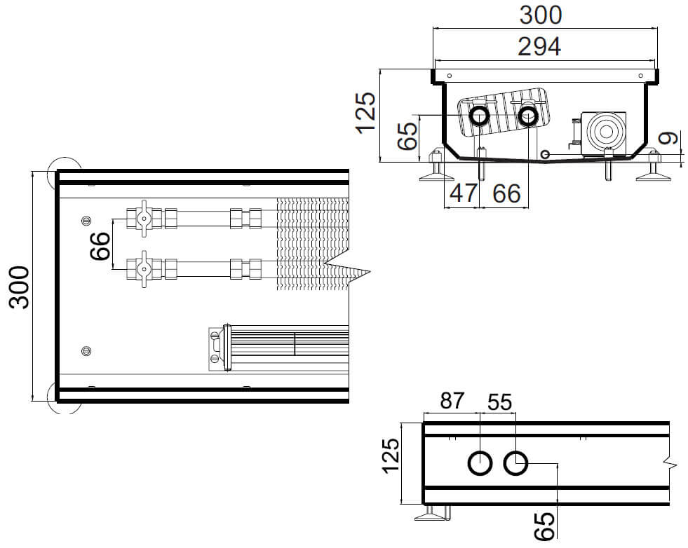 konvektory polvax prinuditelnoe konvekcii s 1 im teploobmennikom 300x125mm plus для влагних pomesheniirazmery