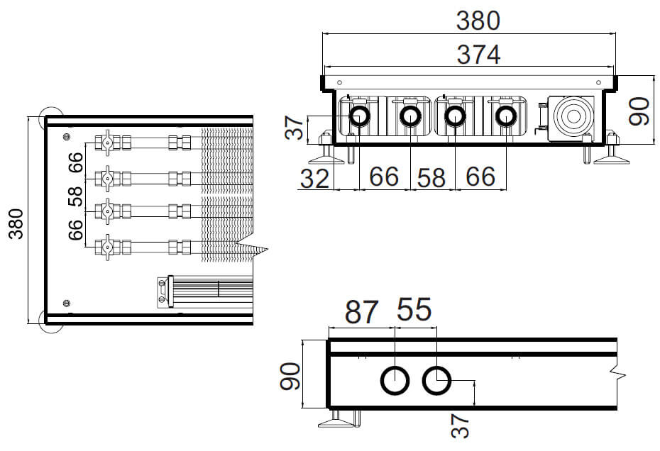 konvektory polvax prinuditelnoe konvekcii s 2 mya teploobmennikami 380x90mmrazmery