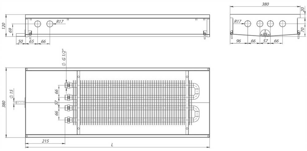 konvektory carria c2 hydro 120 estestvenna konvektsiya 2 teplomenmennika 380x120mm s drenazhnym otverstiemrazmery