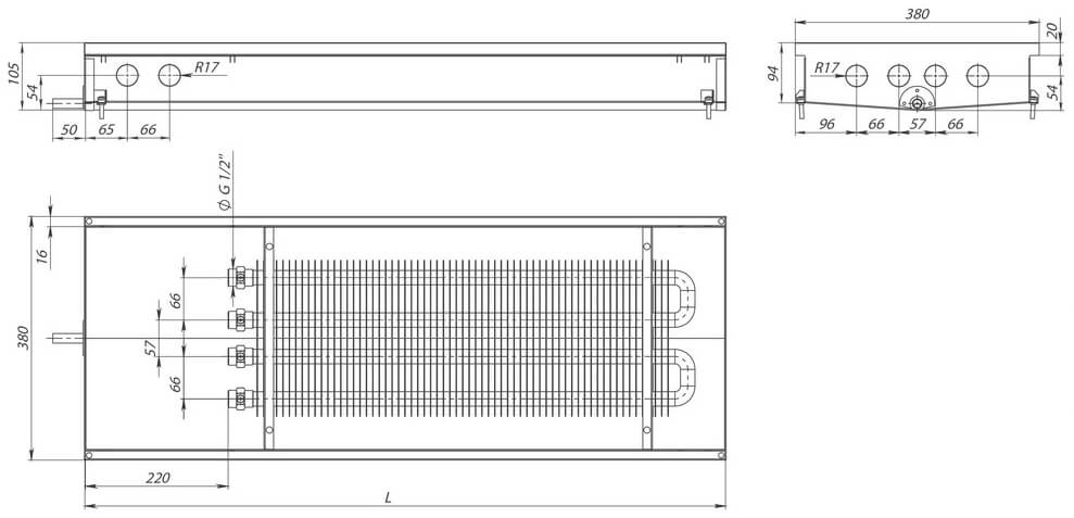 konvektory carria c2 hydro 90 estestvenna konvektsiya два teploobmennika 380x90mm s drenazhnym otverstiemrazmery