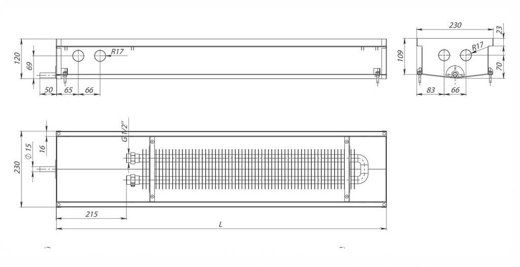 конвектори карьера з hydro 120 estestvenna konvekciya odin teploobmennik 230x120mm s drenagnym otverstiemrazmery