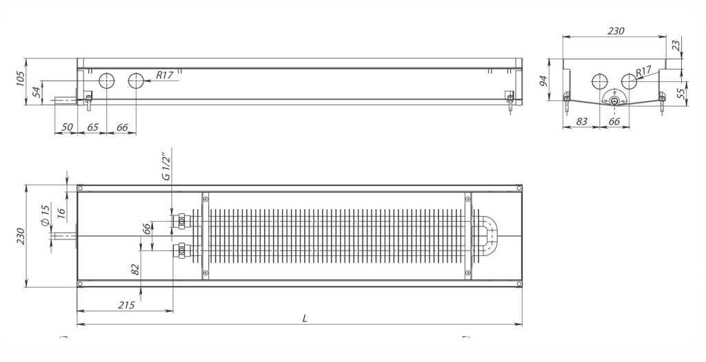 конвектори карьера з hydro 90 estestvenna konvekciya odin teploobmennik 230x90mm s drenagnym otverstiemrazmery