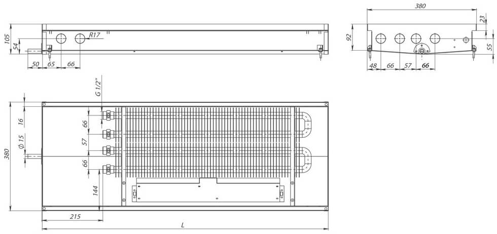 конвектори каналу sv2 hydro 90 принудительна конвектція два teploobmennika 380x90mm з дренажним otverstimrazmery